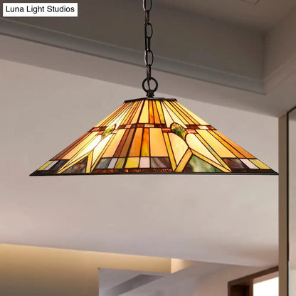 Tiffany Rhombus/Shell Ceiling Lamp - Brown Stained Art Glass Pendant Light for Dining Room