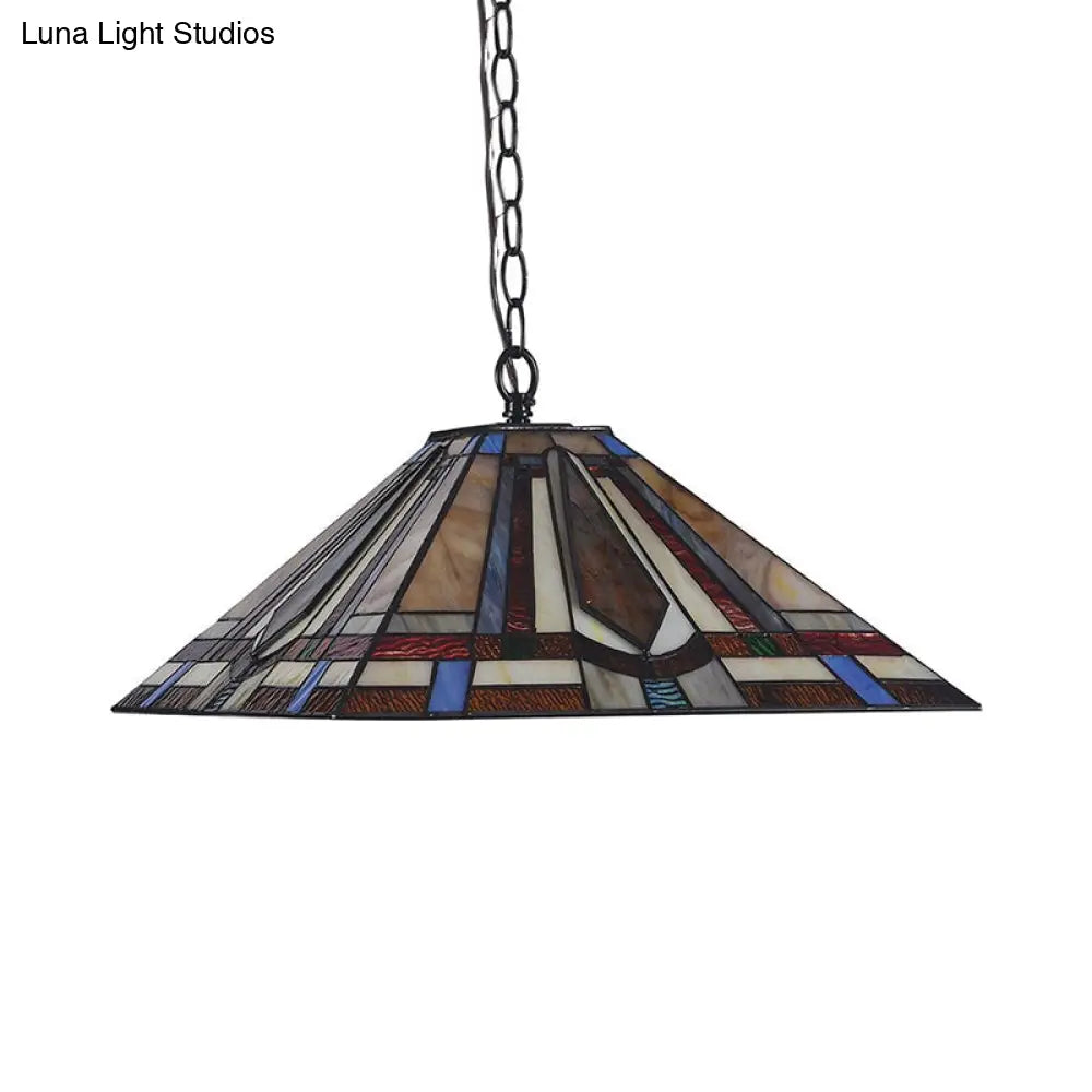 Tiffany Rhombus/Shell Ceiling Lamp - Brown Stained Art Glass Pendant Light for Dining Room