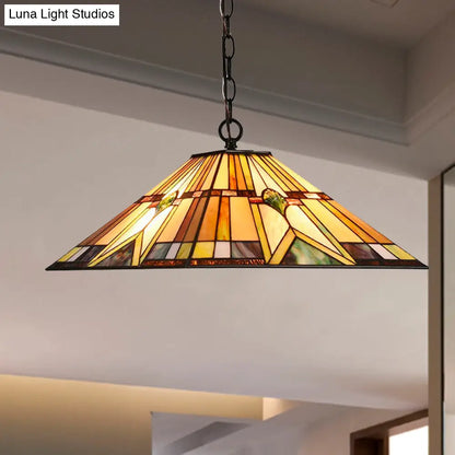 Tiffany Rhombus/Shell Ceiling Lamp - Brown Stained Art Glass Pendant Light for Dining Room