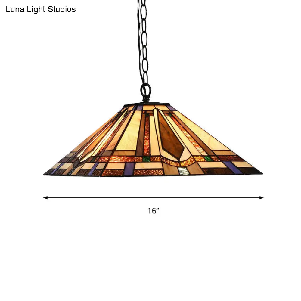 Tiffany Rhombus/Shell Ceiling Lamp - Brown Stained Art Glass Pendant Light for Dining Room