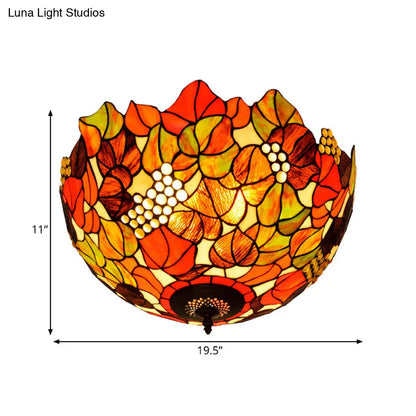 DecorBites™ DecorBites™ Tiffany Rose/Grape Flush Mount Lamp - Bronze Finish, Stained Glass, 5 Bulbs, Close to Ceiling Lighting Fixture