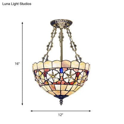 DecorBites™ DecorBites™ Tiffany Scalloped Shell Semi Flush Ceiling Light with 3 Brass Mounts