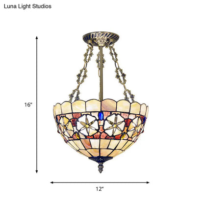 DecorBites™ DecorBites™ Tiffany Scalloped Shell Semi Flush Ceiling Light with 3 Brass Mounts