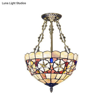 DecorBites™ DecorBites™ Tiffany Scalloped Shell Semi Flush Ceiling Light with 3 Brass Mounts