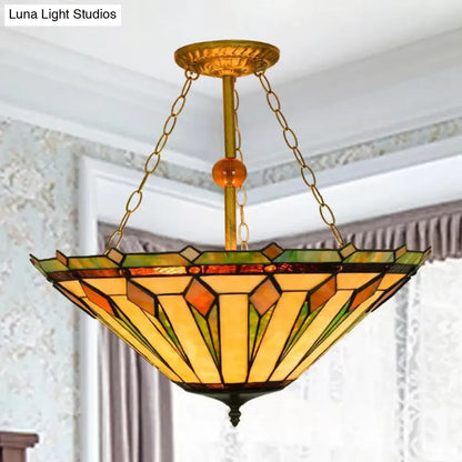 Tiffany Semi Flush Mount Ceiling Light with Stained Glass Shade - 3 Lights for Living Room (23.5" H x 19.5" D)