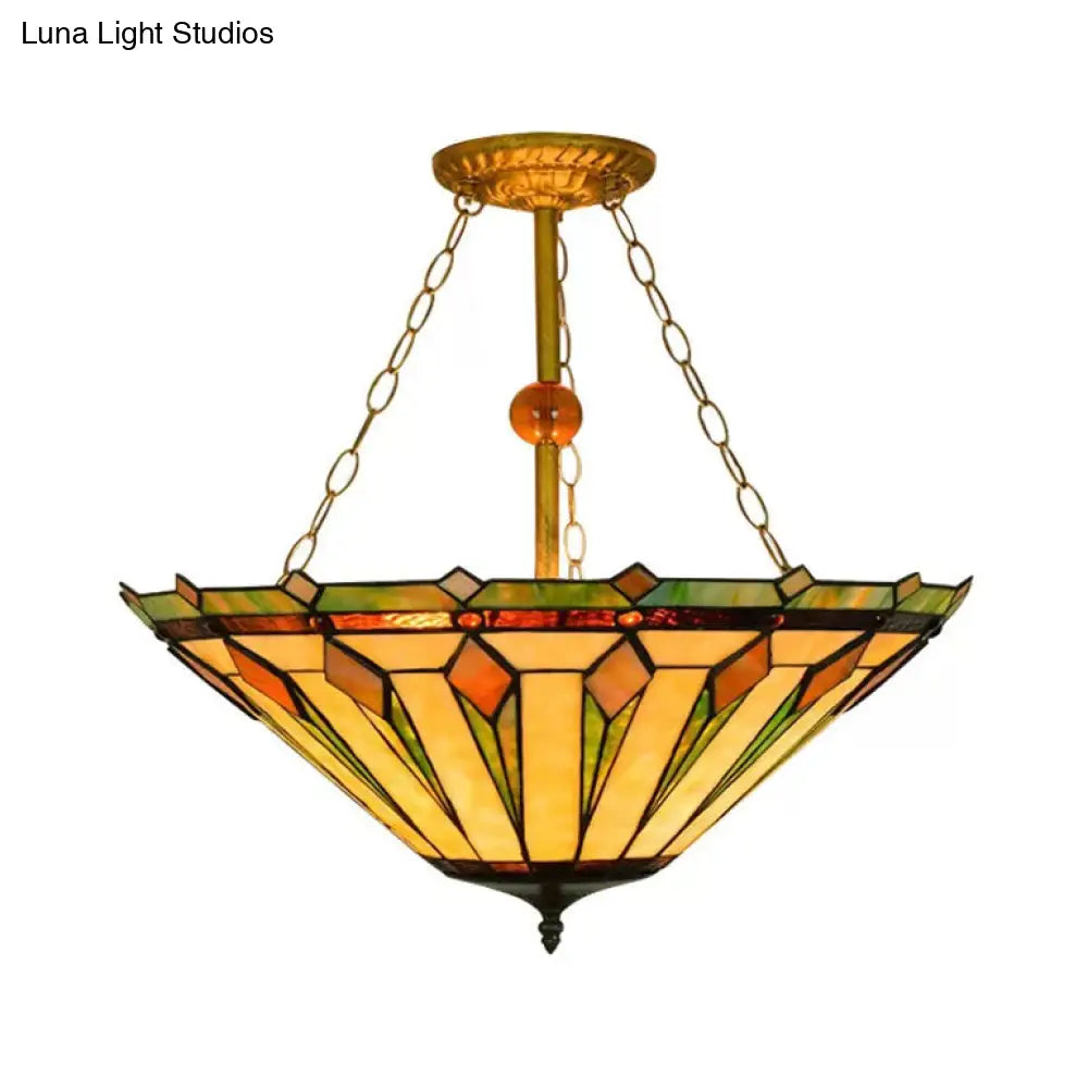 Tiffany Semi Flush Mount Ceiling Light with Stained Glass Shade - 3 Lights for Living Room (23.5" H x 19.5" D)