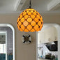 Tiffany Single Light Stained Glass Pendant Ceiling Lamp - Yellow with Jewel Accent for Porch