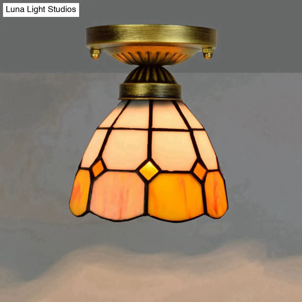 DecorBites™ DecorBites™ Tiffany Stained Art Glass Semi Flush Mount Ceiling Light - Single-Bulb Shaded Fixture