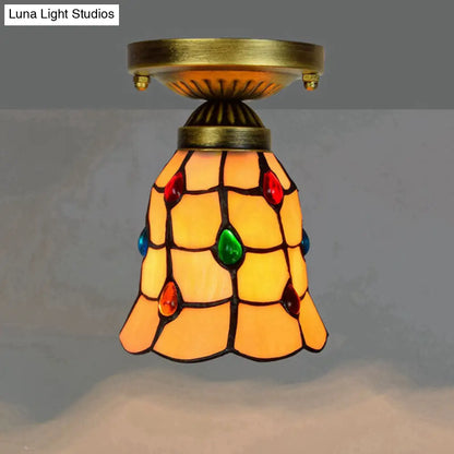 DecorBites™ DecorBites™ Tiffany Stained Art Glass Semi Flush Mount Ceiling Light - Single-Bulb Shaded Fixture