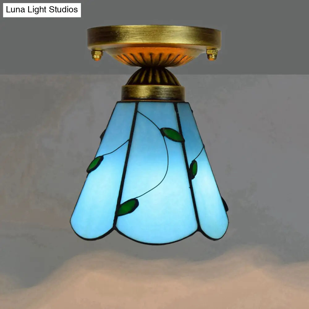 DecorBites™ DecorBites™ Tiffany Stained Art Glass Semi Flush Mount Ceiling Light - Single-Bulb Shaded Fixture