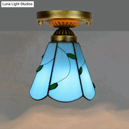 DecorBites™ DecorBites™ Tiffany Stained Art Glass Semi Flush Mount Ceiling Light - Single-Bulb Shaded Fixture