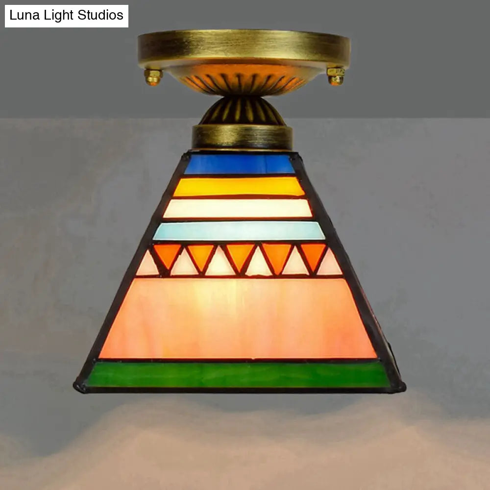 DecorBites™ DecorBites™ Tiffany Stained Art Glass Semi Flush Mount Ceiling Light - Single-Bulb Shaded Fixture