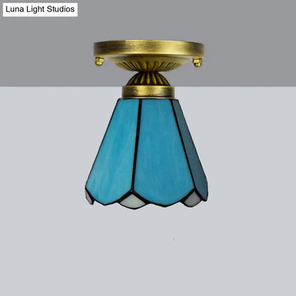 DecorBites™ DecorBites™ Tiffany Stained Art Glass Semi Flush Mount Ceiling Light - Single-Bulb Shaded Fixture