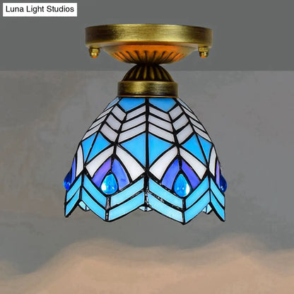 DecorBites™ DecorBites™ Tiffany Stained Art Glass Semi Flush Mount Ceiling Light - Single-Bulb Shaded Fixture
