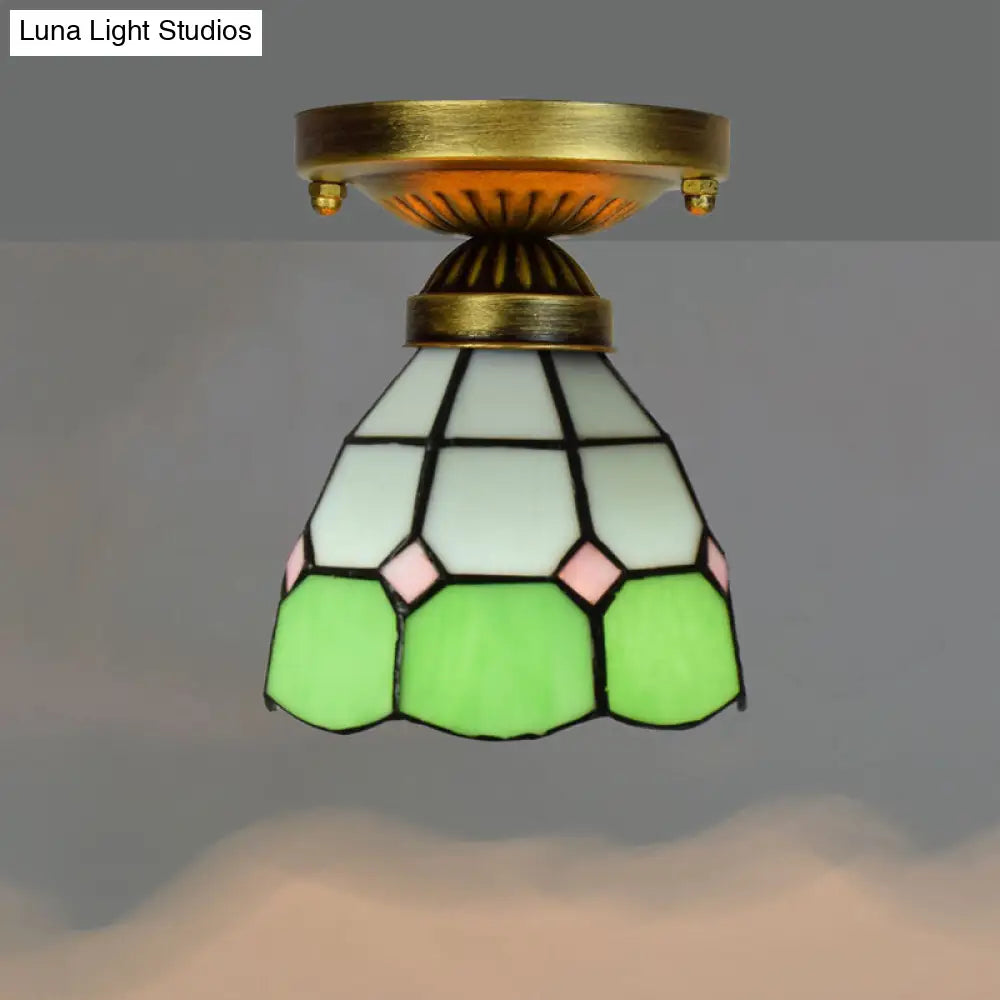 DecorBites™ DecorBites™ Tiffany Stained Art Glass Semi Flush Mount Ceiling Light - Single-Bulb Shaded Fixture