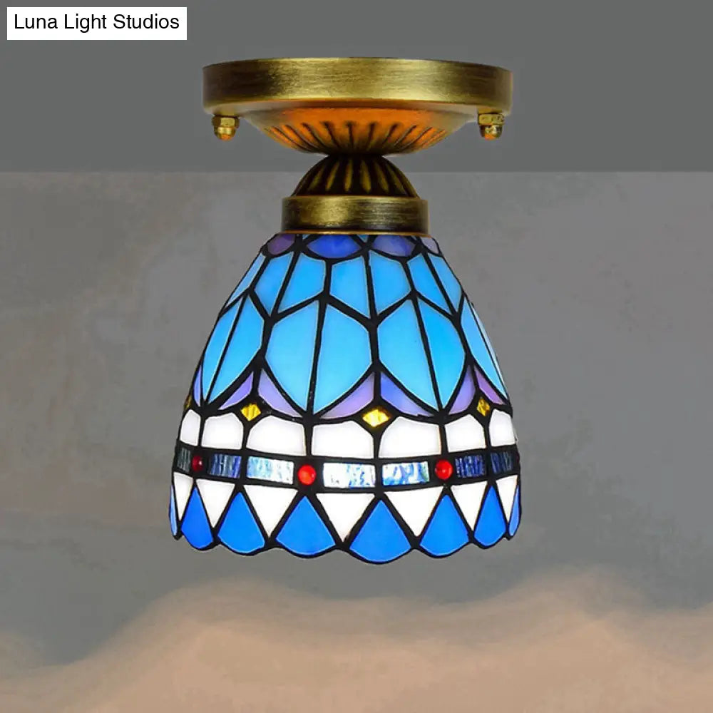 DecorBites™ DecorBites™ Tiffany Stained Art Glass Semi Flush Mount Ceiling Light - Single-Bulb Shaded Fixture