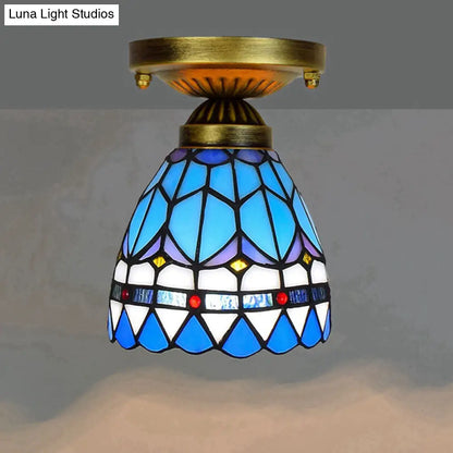 DecorBites™ DecorBites™ Tiffany Stained Art Glass Semi Flush Mount Ceiling Light - Single-Bulb Shaded Fixture