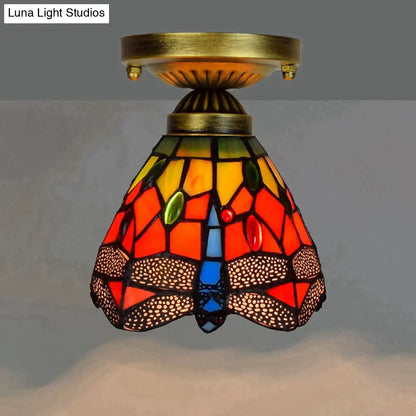 DecorBites™ DecorBites™ Tiffany Stained Art Glass Semi Flush Mount Ceiling Light - Single-Bulb Shaded Fixture