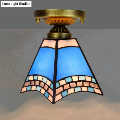 DecorBites™ DecorBites™ Tiffany Stained Art Glass Semi Flush Mount Ceiling Light - Single-Bulb Shaded Fixture