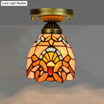 DecorBites™ DecorBites™ Tiffany Stained Art Glass Semi Flush Mount Ceiling Light - Single-Bulb Shaded Fixture