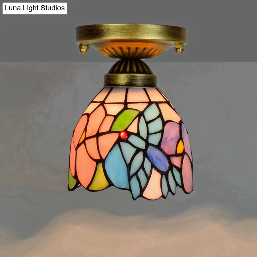 DecorBites™ DecorBites™ Tiffany Stained Art Glass Semi Flush Mount Ceiling Light - Single-Bulb Shaded Fixture