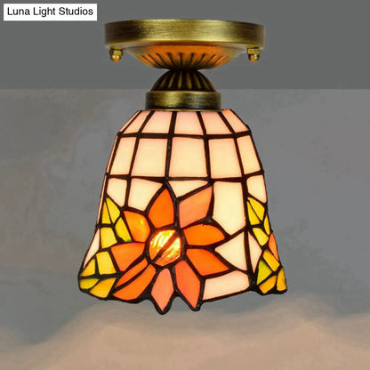 DecorBites™ DecorBites™ Tiffany Stained Art Glass Semi Flush Mount Ceiling Light - Single-Bulb Shaded Fixture