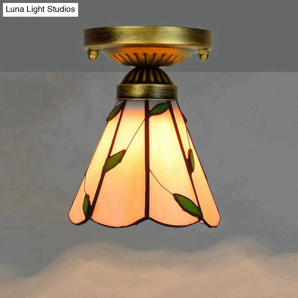 DecorBites™ DecorBites™ Tiffany Stained Art Glass Semi Flush Mount Ceiling Light - Single-Bulb Shaded Fixture