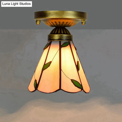 DecorBites™ DecorBites™ Tiffany Stained Art Glass Semi Flush Mount Ceiling Light - Single-Bulb Shaded Fixture