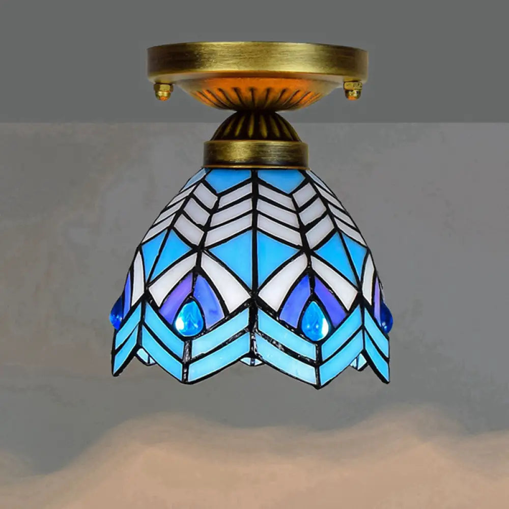 DecorBites™ DecorBites™ Tiffany Stained Art Glass Semi Flush Mount Ceiling Light - Single-Bulb Shaded Fixture