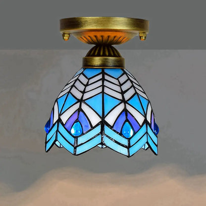 DecorBites™ DecorBites™ Tiffany Stained Art Glass Semi Flush Mount Ceiling Light - Single-Bulb Shaded Fixture