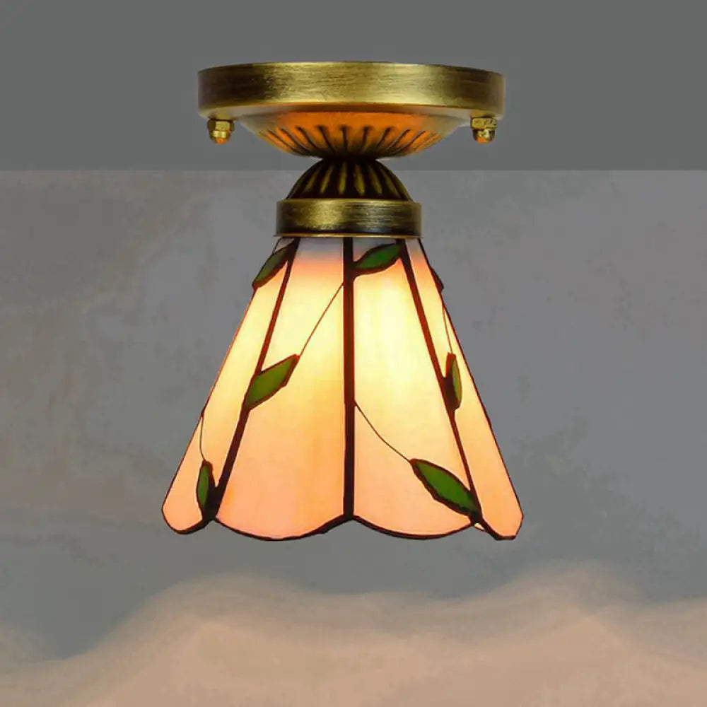 DecorBites™ DecorBites™ Tiffany Stained Art Glass Semi Flush Mount Ceiling Light - Single-Bulb Shaded Fixture