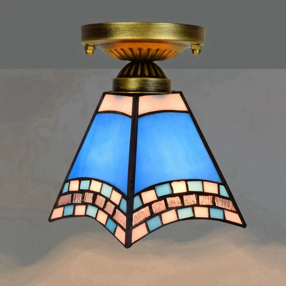 DecorBites™ DecorBites™ Tiffany Stained Art Glass Semi Flush Mount Ceiling Light - Single-Bulb Shaded Fixture