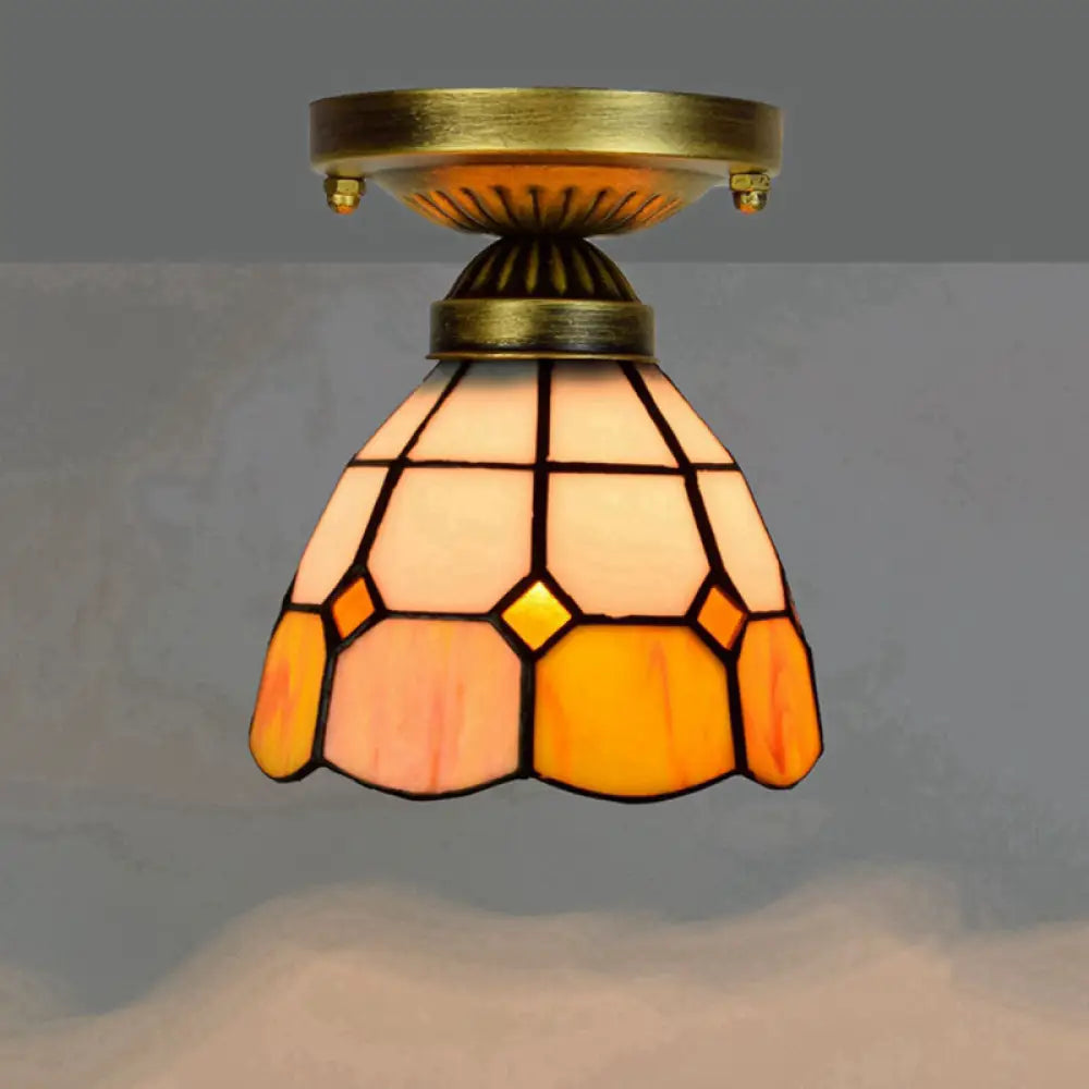 DecorBites™ DecorBites™ Tiffany Stained Art Glass Semi Flush Mount Ceiling Light - Single-Bulb Shaded Fixture