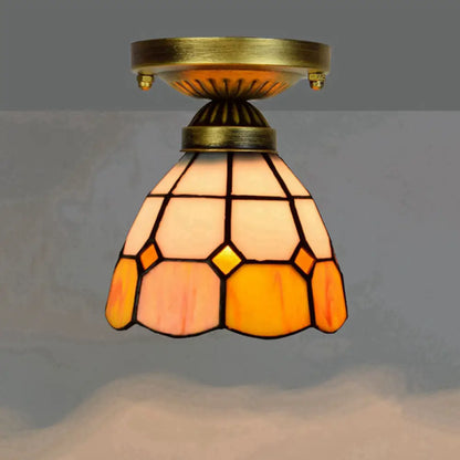 DecorBites™ DecorBites™ Tiffany Stained Art Glass Semi Flush Mount Ceiling Light - Single-Bulb Shaded Fixture