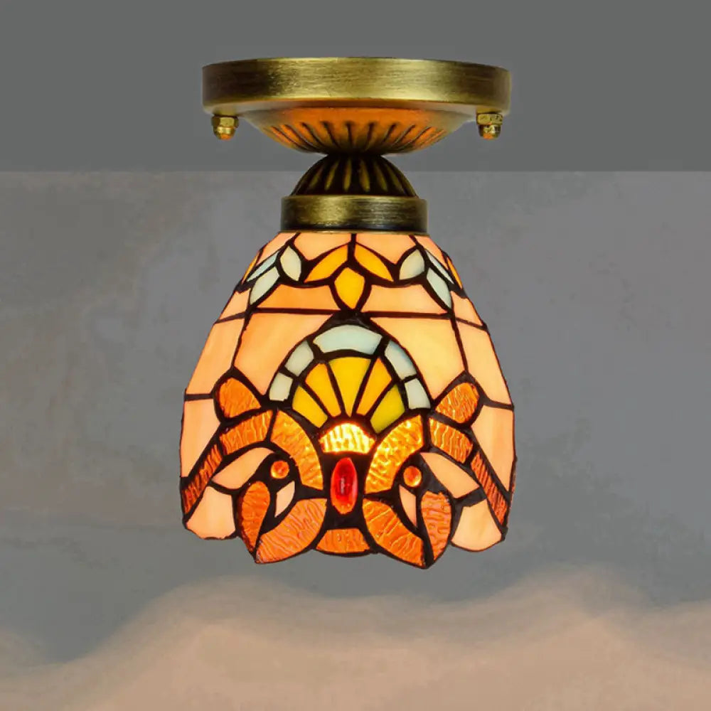DecorBites™ DecorBites™ Tiffany Stained Art Glass Semi Flush Mount Ceiling Light - Single-Bulb Shaded Fixture