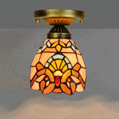 DecorBites™ DecorBites™ Tiffany Stained Art Glass Semi Flush Mount Ceiling Light - Single-Bulb Shaded Fixture