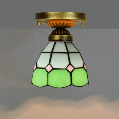 DecorBites™ DecorBites™ Tiffany Stained Art Glass Semi Flush Mount Ceiling Light - Single-Bulb Shaded Fixture