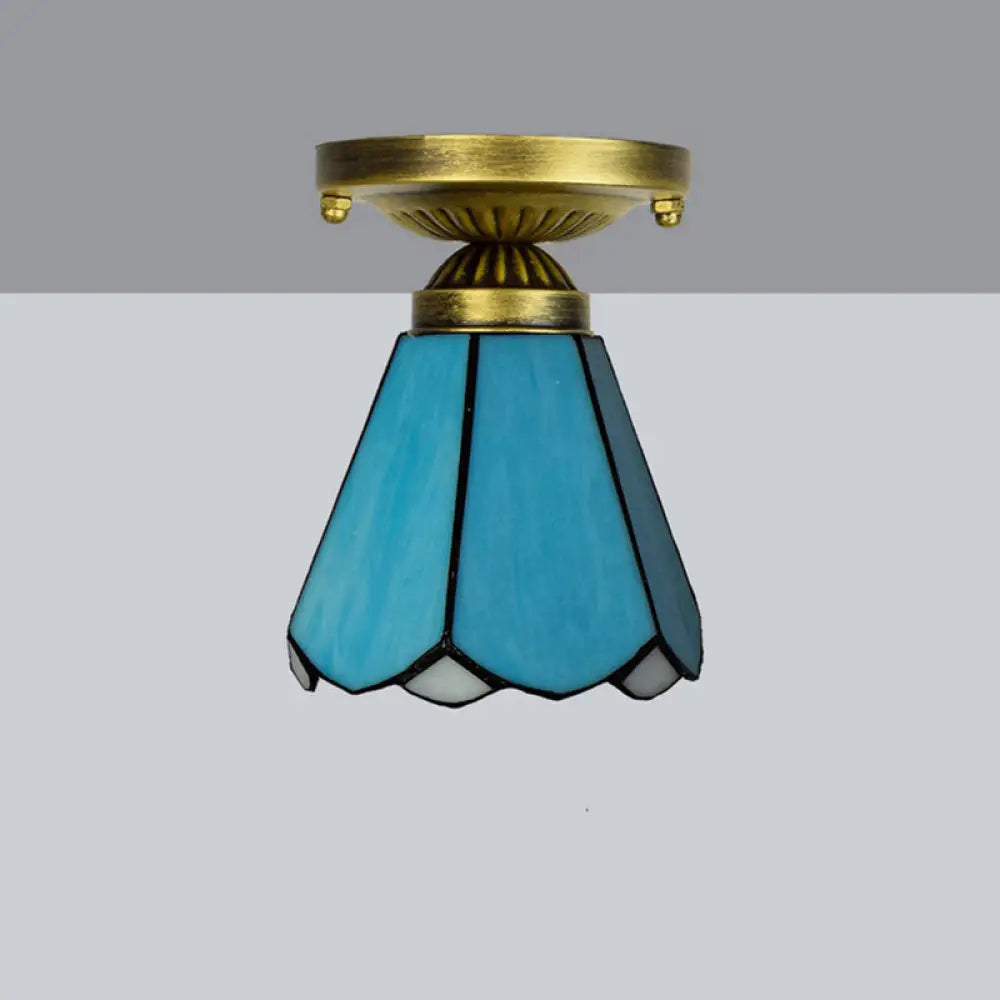 DecorBites™ DecorBites™ Tiffany Stained Art Glass Semi Flush Mount Ceiling Light - Single-Bulb Shaded Fixture
