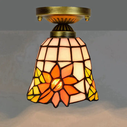DecorBites™ DecorBites™ Tiffany Stained Art Glass Semi Flush Mount Ceiling Light - Single-Bulb Shaded Fixture