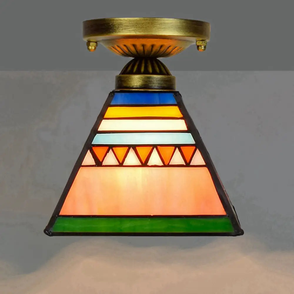 DecorBites™ DecorBites™ Tiffany Stained Art Glass Semi Flush Mount Ceiling Light - Single-Bulb Shaded Fixture