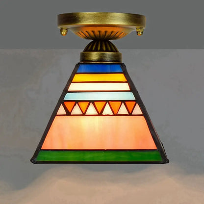 DecorBites™ DecorBites™ Tiffany Stained Art Glass Semi Flush Mount Ceiling Light - Single-Bulb Shaded Fixture