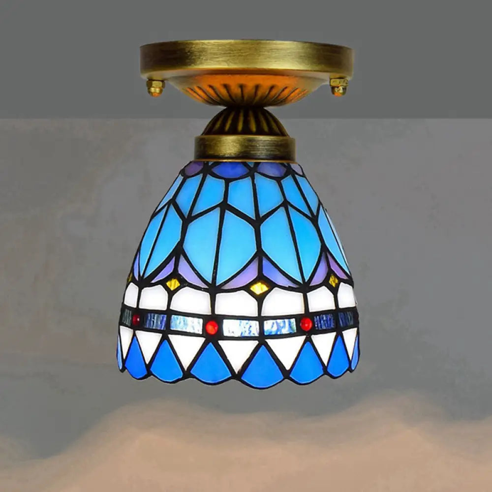 DecorBites™ DecorBites™ Tiffany Stained Art Glass Semi Flush Mount Ceiling Light - Single-Bulb Shaded Fixture