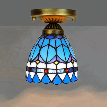 DecorBites™ DecorBites™ Tiffany Stained Art Glass Semi Flush Mount Ceiling Light - Single-Bulb Shaded Fixture