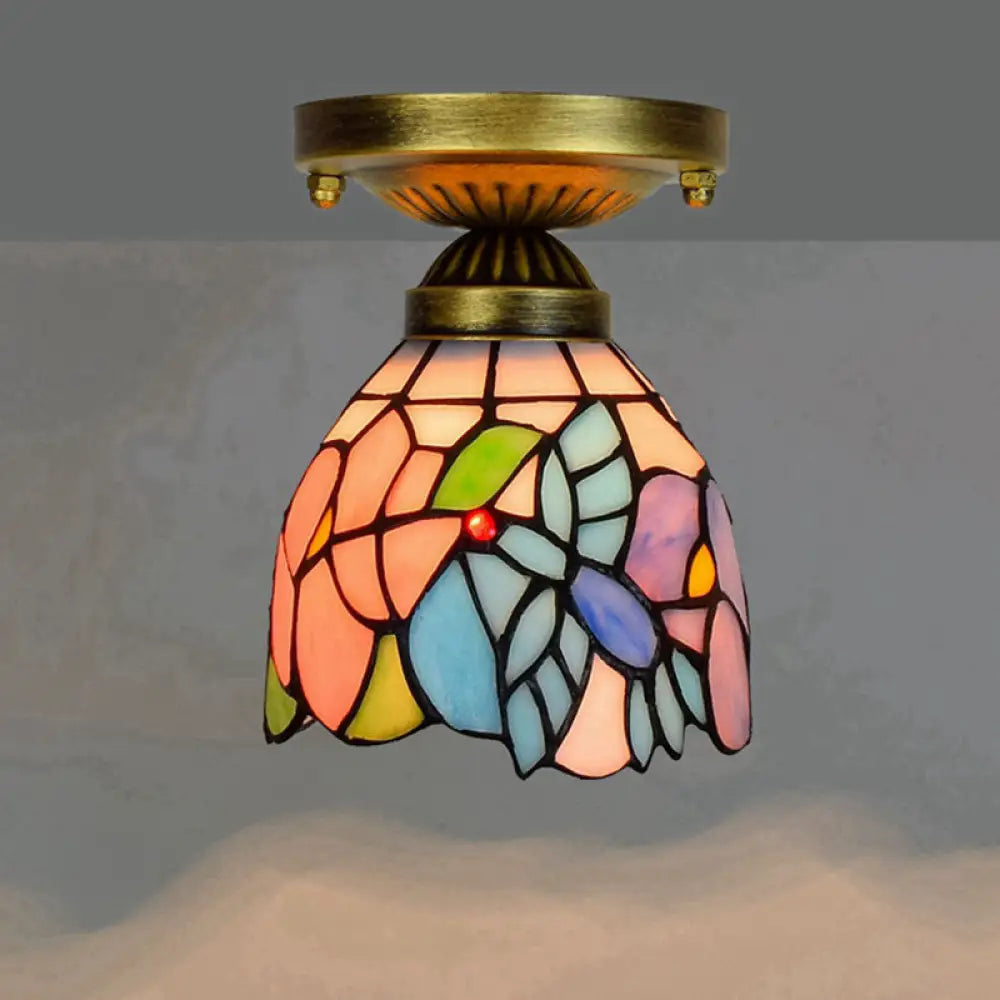 DecorBites™ DecorBites™ Tiffany Stained Art Glass Semi Flush Mount Ceiling Light - Single-Bulb Shaded Fixture
