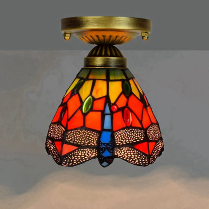 DecorBites™ DecorBites™ Tiffany Stained Art Glass Semi Flush Mount Ceiling Light - Single-Bulb Shaded Fixture