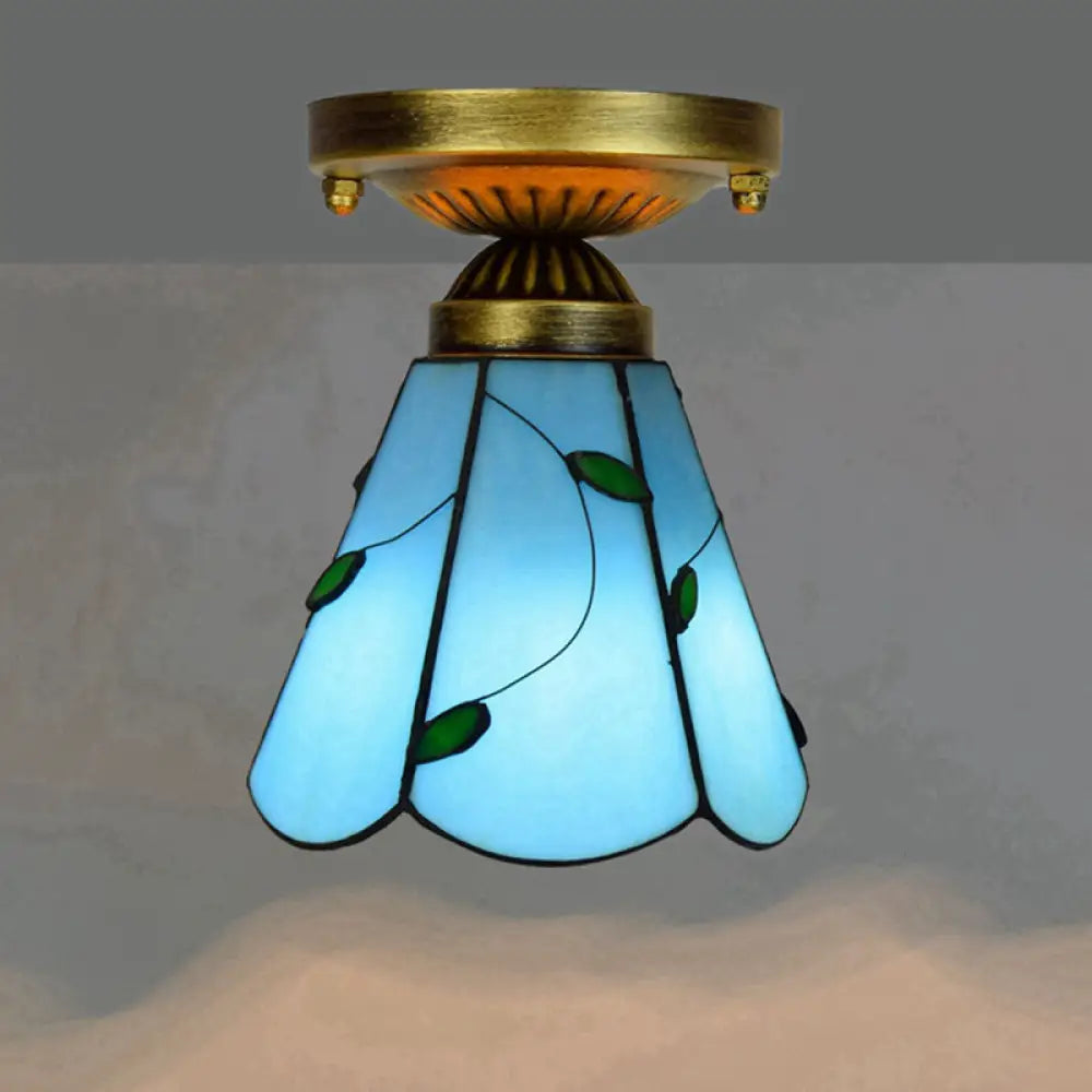 DecorBites™ DecorBites™ Tiffany Stained Art Glass Semi Flush Mount Ceiling Light - Single-Bulb Shaded Fixture