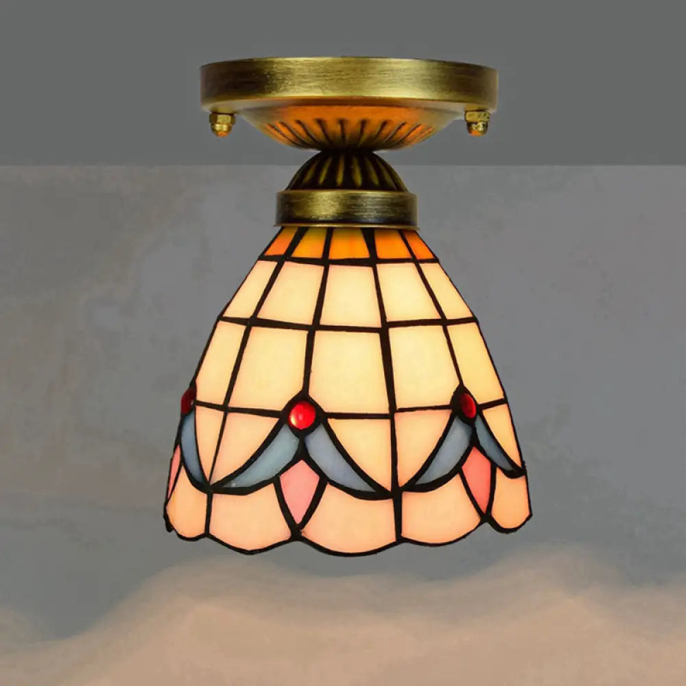DecorBites™ DecorBites™ Tiffany Stained Art Glass Semi Flush Mount Ceiling Light - Single-Bulb Shaded Fixture