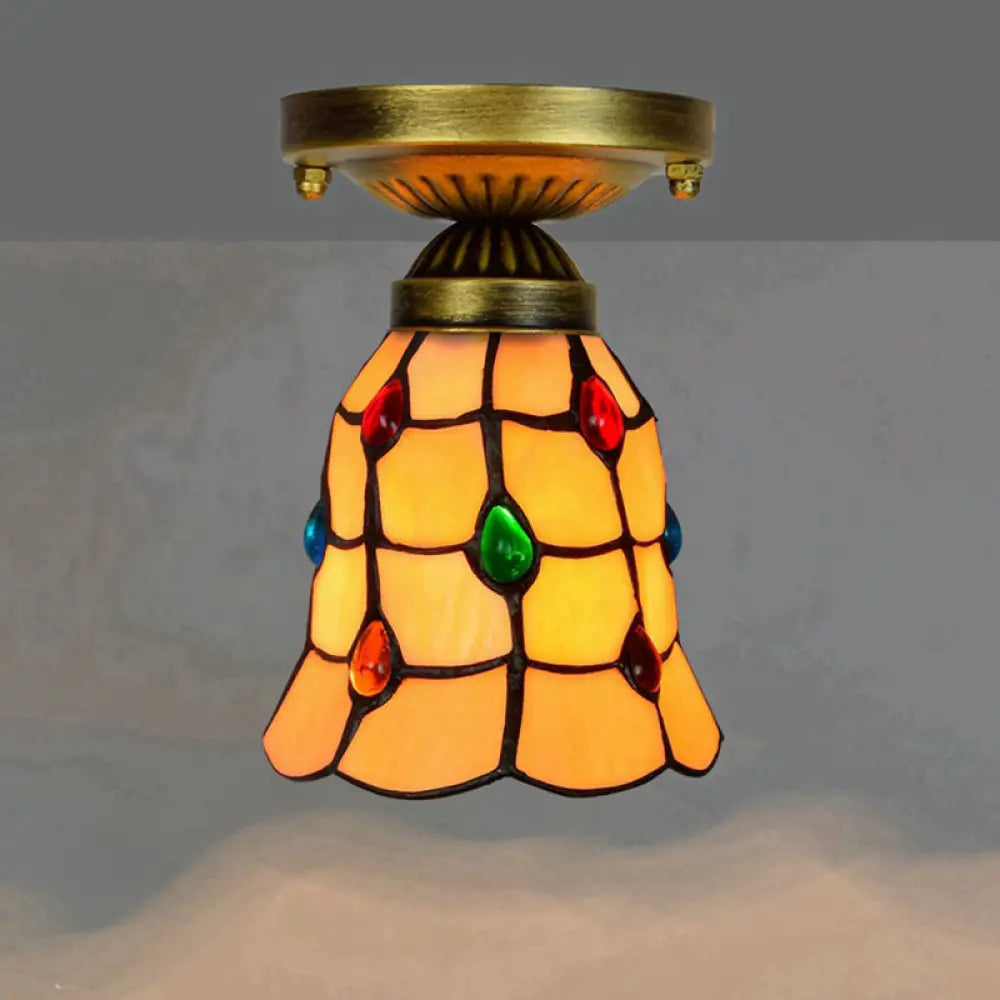 DecorBites™ DecorBites™ Tiffany Stained Art Glass Semi Flush Mount Ceiling Light - Single-Bulb Shaded Fixture