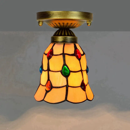 DecorBites™ DecorBites™ Tiffany Stained Art Glass Semi Flush Mount Ceiling Light - Single-Bulb Shaded Fixture