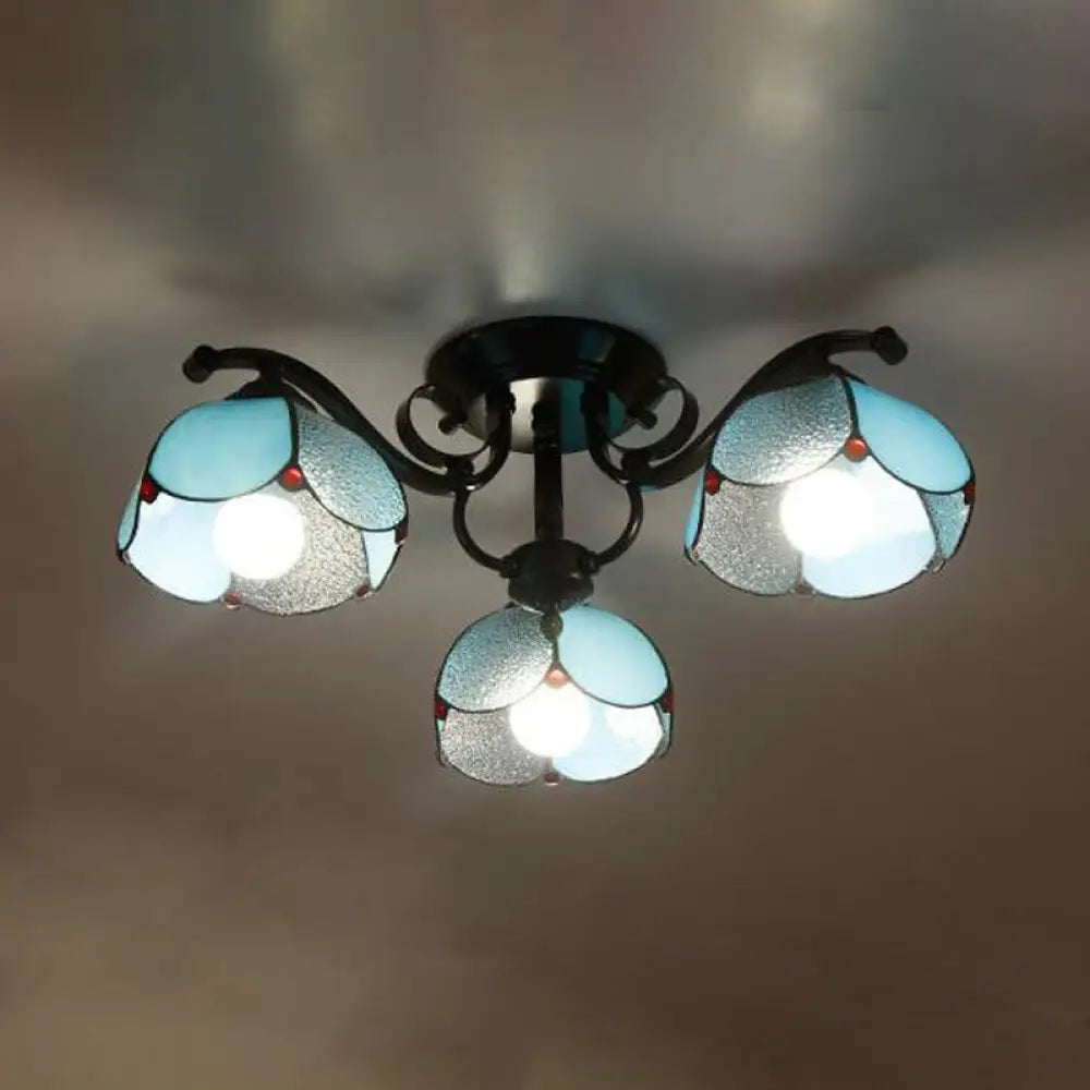 DecorBites™ DecorBites™ Tiffany Stained Glass Ceiling Lamp: Scalloped Design with Multiple Heads - Gray/White/Blue Flush Mount Light